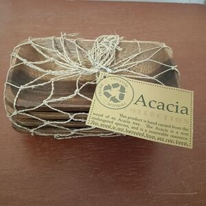 Acacia Wood Dipping Bowl, set of 4, nwt, made in Philippines, 6.5 " long.